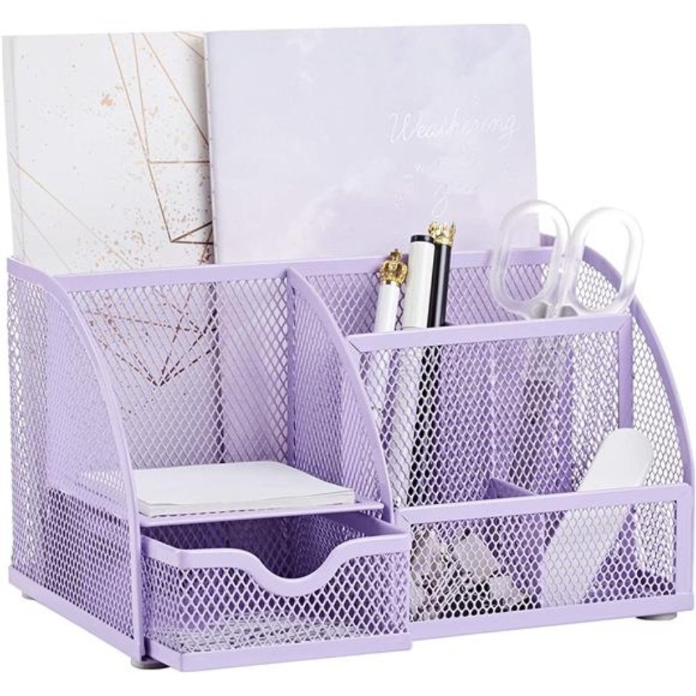 Mesh Desk Organizer Office with 7 Compartments+Drawer/Desk Tidy Candy/Pen Holder